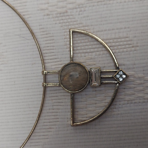 Guess gold tone green, tan stone & crystal pendant collar Choker necklace - Picture 5 of 13